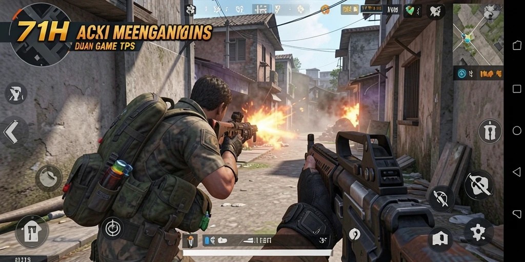 Tampilan utama gameplay 71H dengan aksi tembak-menembak seru.