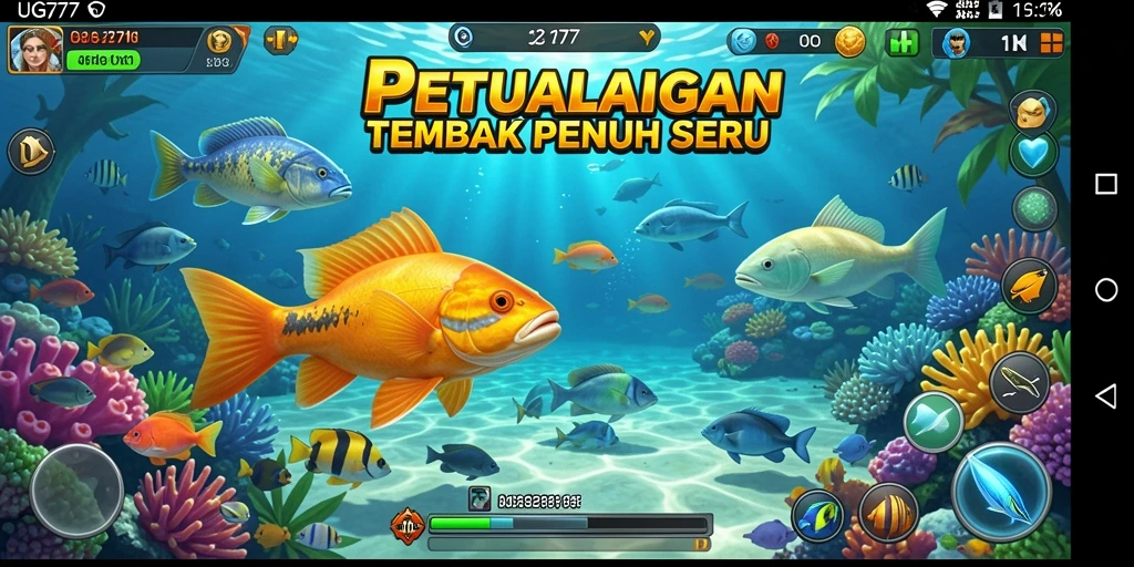 Tangkapan layar menunjukkan momen menembak ikan dalam <strong>UG777</strong>.